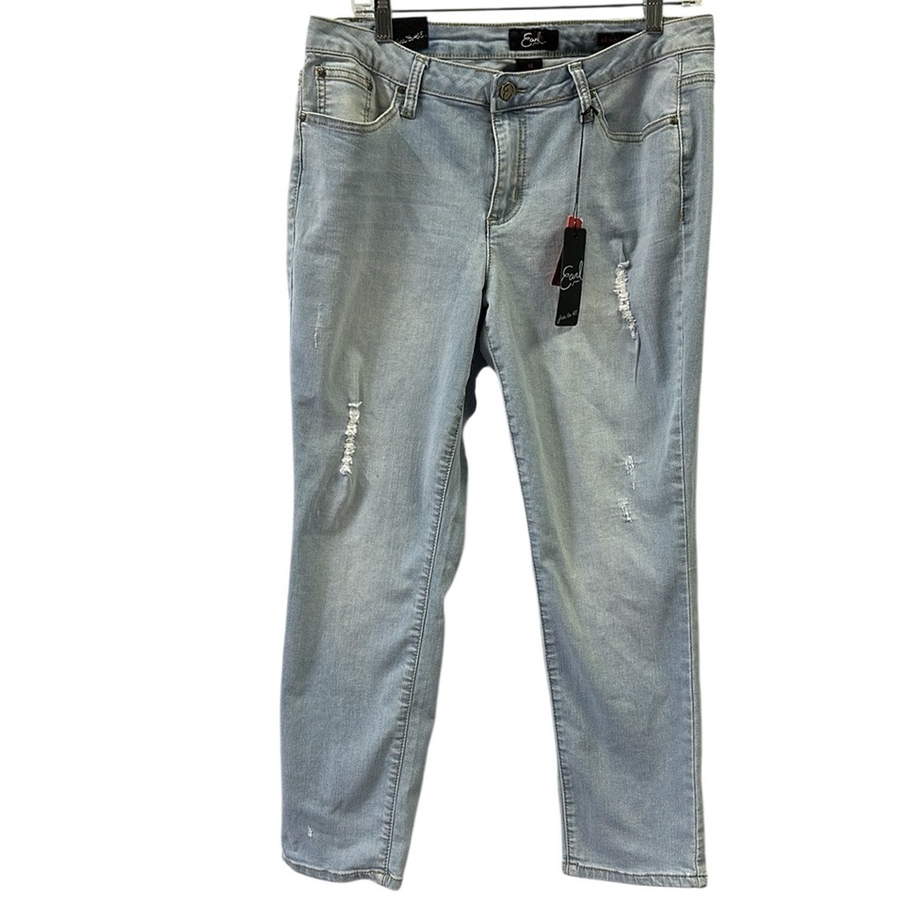 Earl Jeans Light Wash Distressed Stretch Denim Skinny Ankle Blue Jeans Womens 14